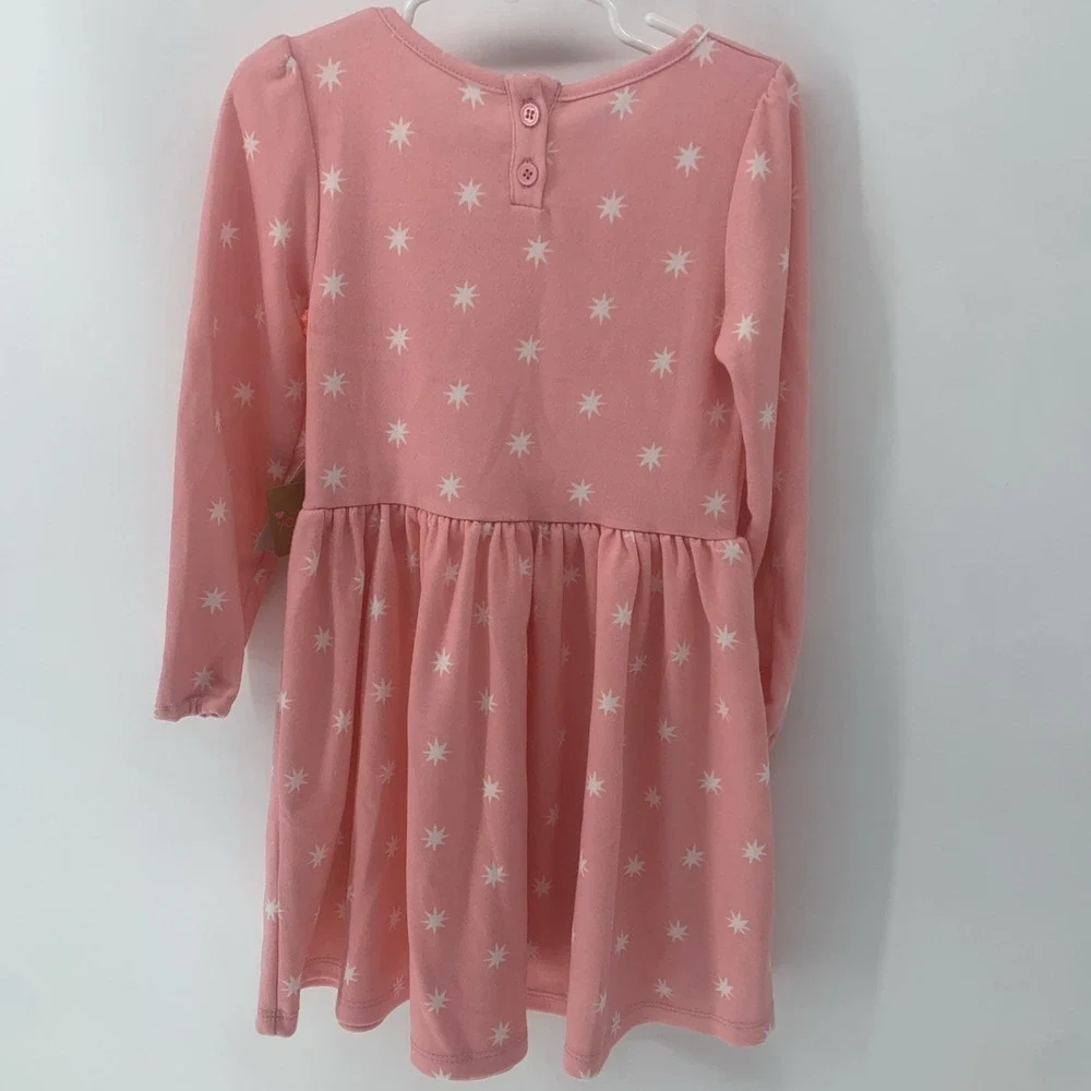 Young Hearts Long Sleeve Dress Pink With White Star Burst Size 5 NEW WITH TAGS